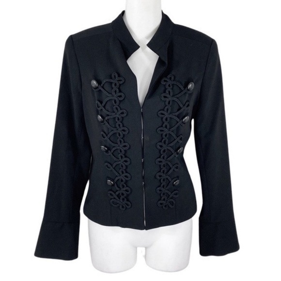 Vince Camuto Black Braided Soutach Gothic Steampunk Military Jacket 4 - Picture 1 of 11